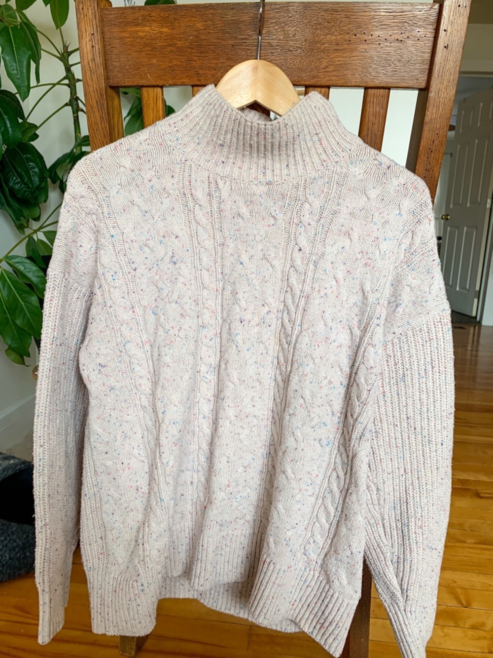 Joe Fresh pastel pink cableknit sweater with funnel neck - US L